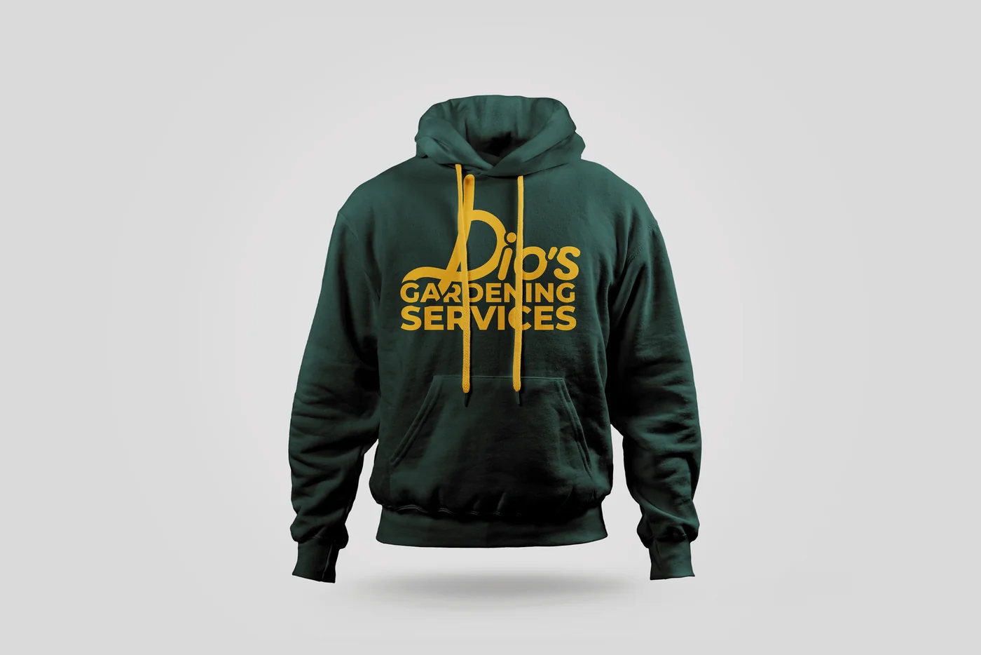Dio's Gardening Services logo on a green work hoodie
