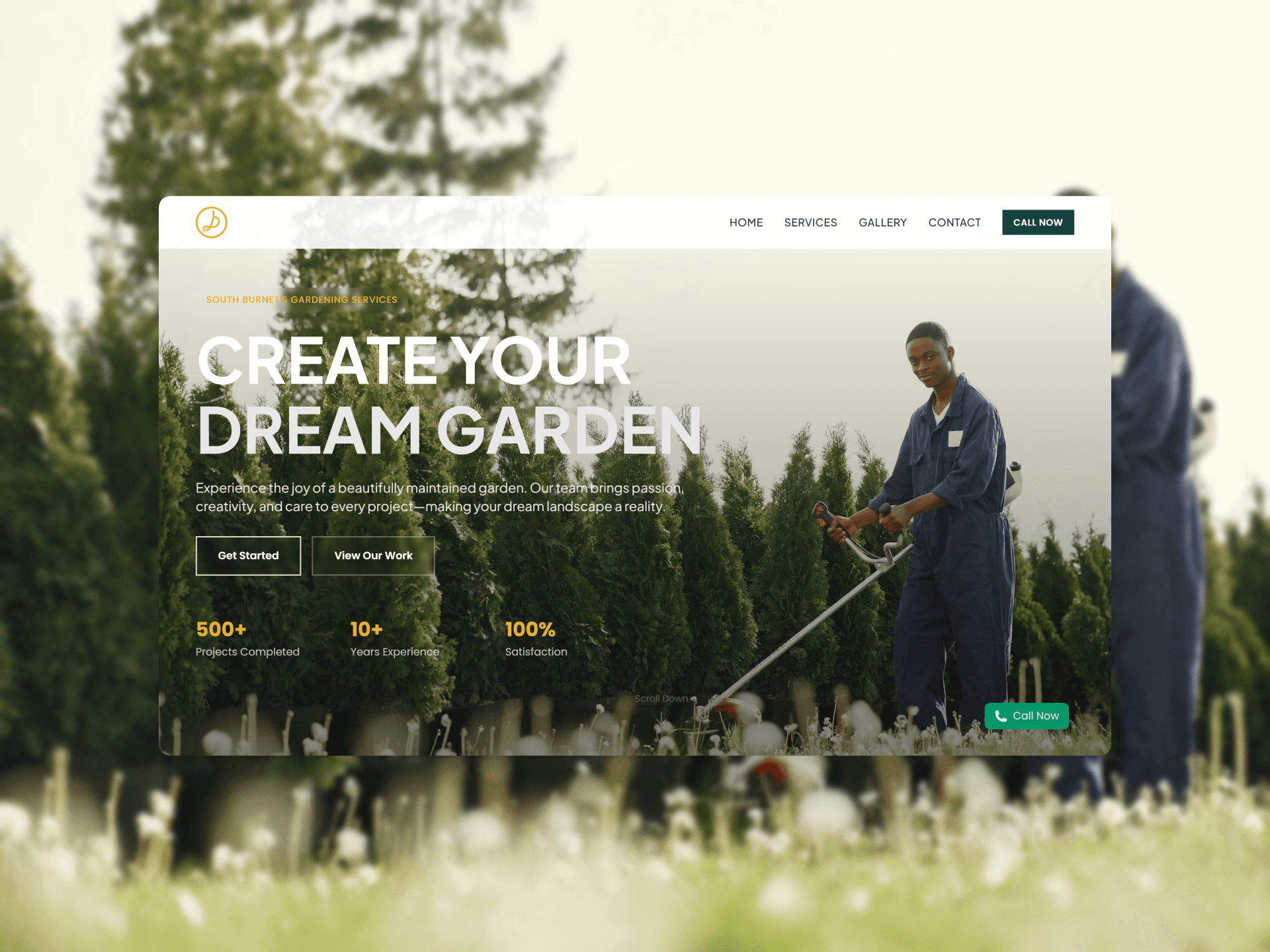 Dio's Gardening Services website homepage on a desktop screen