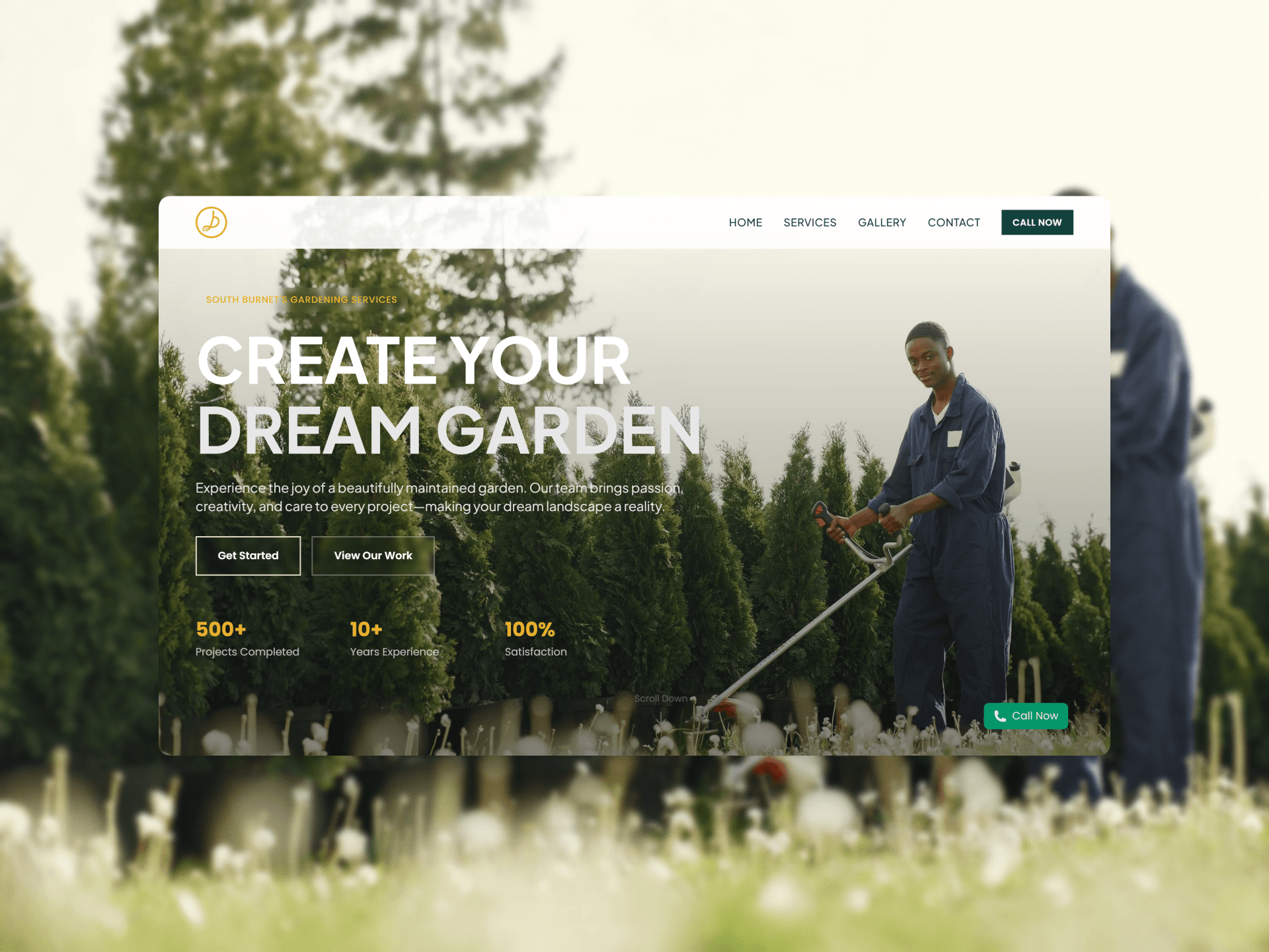 Dio's Gardening Services website homepage on a desktop screen
