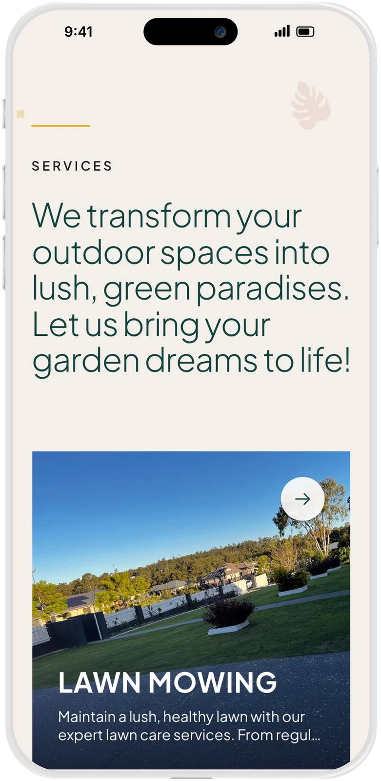 Dio's Gardening Services services section on an iPhone